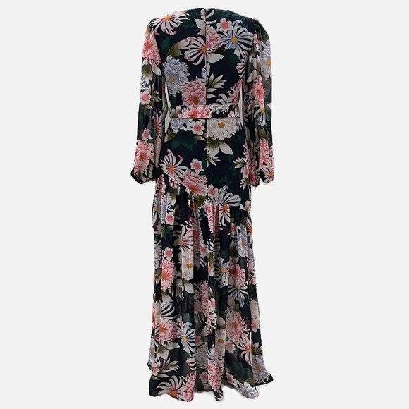 Eliza J Floral Long Sleeve High-Low Faux Wrap Dress in Navy Multi - NEW - Size 6 - Picture 4 of 9